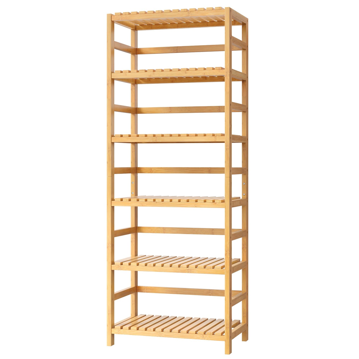 FOTOSOK 6-Tier Bamboo Shelf, Bamboo Bookcase with Adjustable Shelves, Free Standing Storage Shelf Unit, Plant Flower Stand for Kitchen, Bathroom, Home Office, Natural