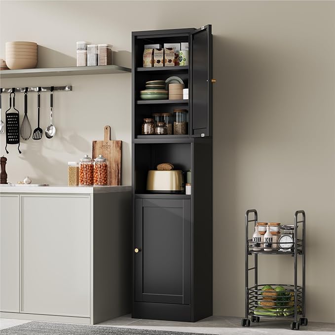 YAUWOH 2-Door Metal Storage Cabinet, Tall Slim Pantry Organizer