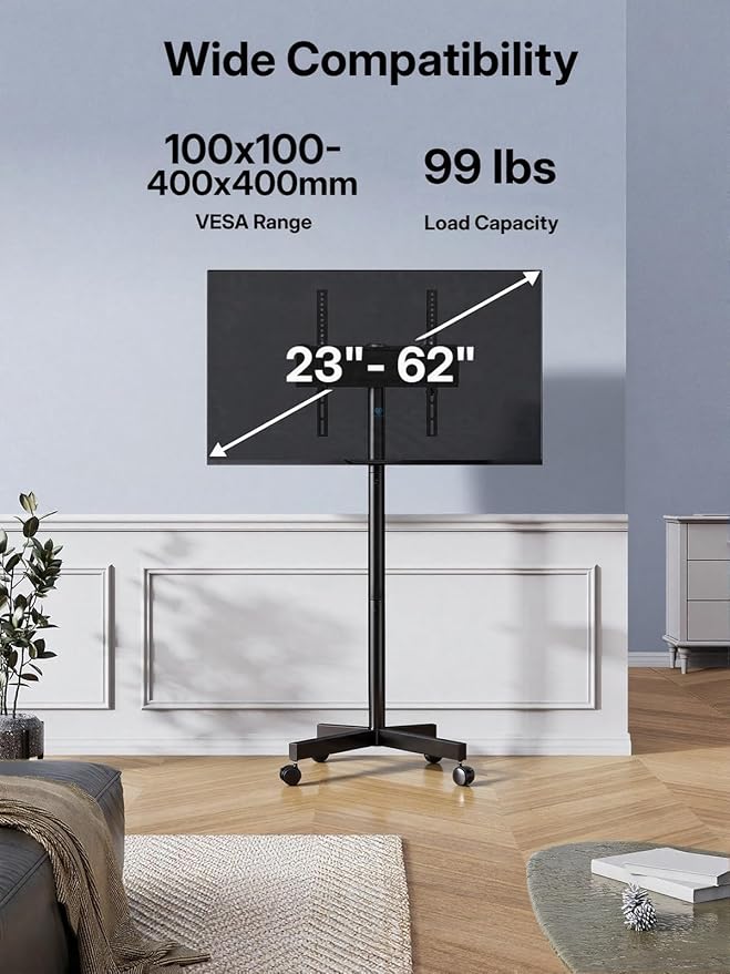 PERLESMITH Rolling TV Stand for 23–62 Inch TVs, Outdoor Mobile TV Cart Holds up