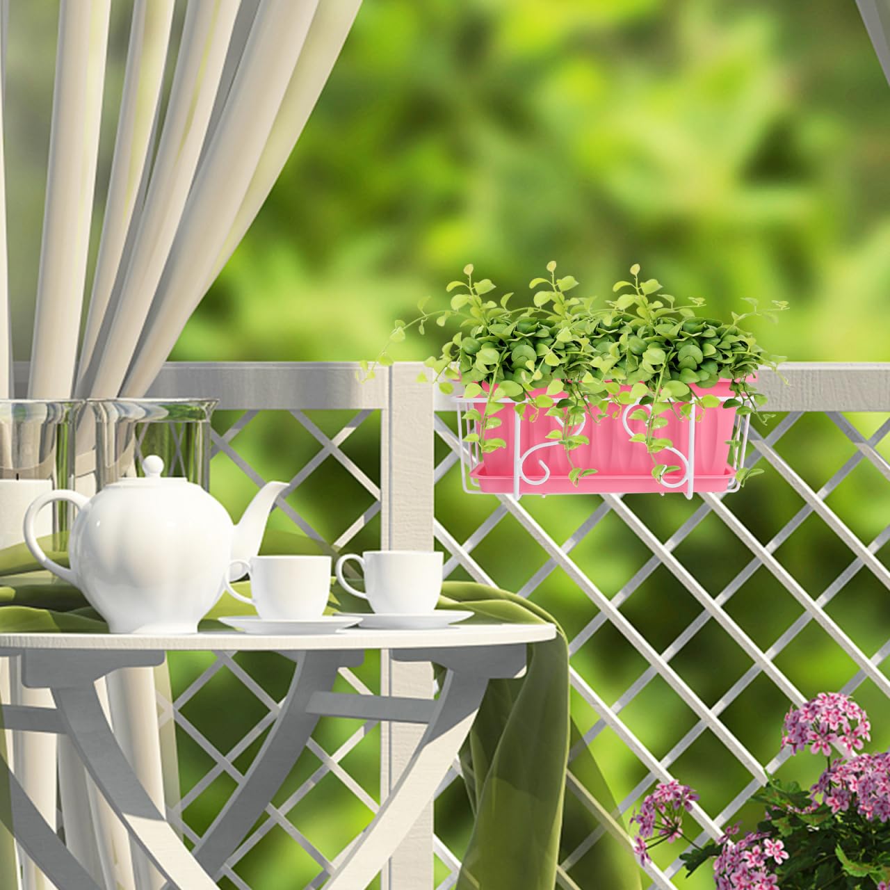 DOITOOL Railing Planter Box 14 x 7 Inch Balcony Hanging Basket Iron Plant Holder Fence Planters Pot Holder for Outdoor Plants