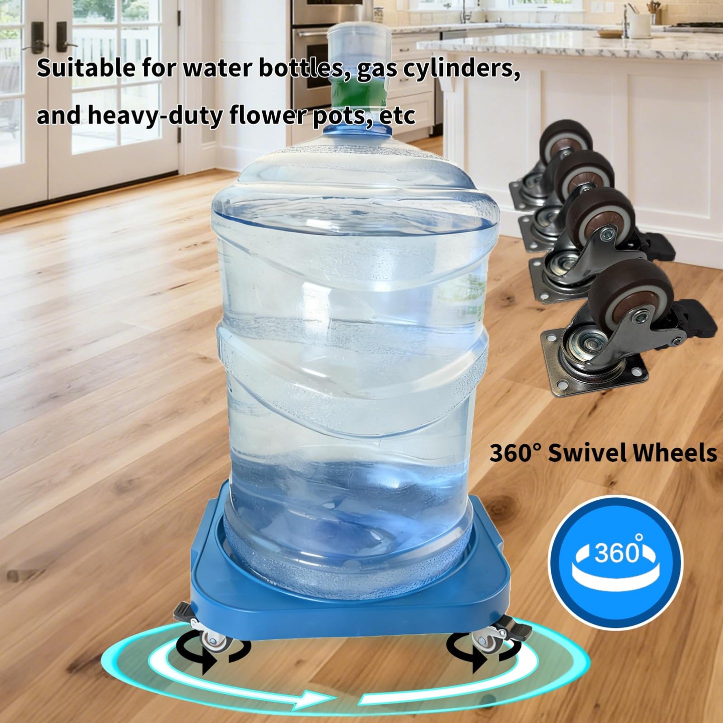 11" 5-Gallon Water Bottle Jug Caddy with 4 Rolling Swivel Casters - Heavy-Duty 5-Gallon Bucket Dolly & Plant Stand, Blue