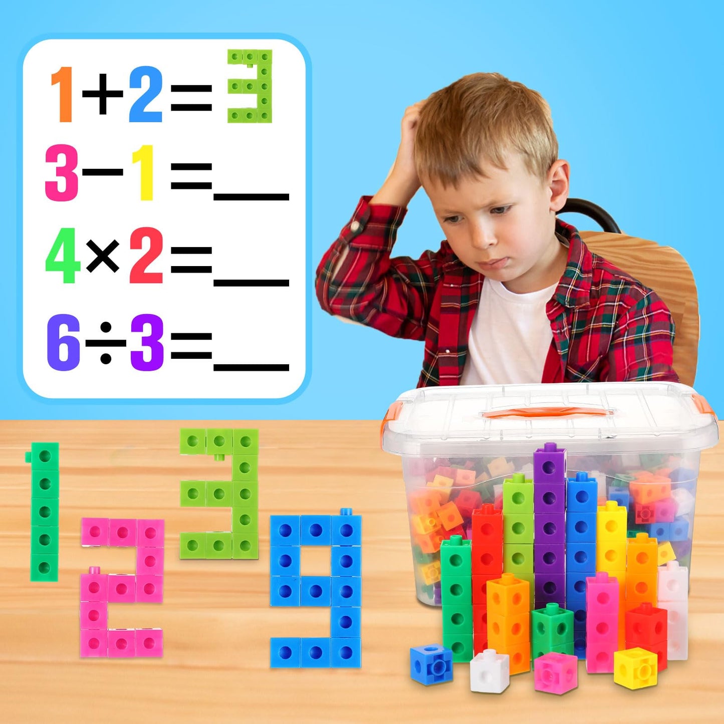 Jenaai 500 Pcs Math Learning Linking Cube with Storage Container Counting Cubes, Colorful Plastic Counting Blocks, Manipulatives Classroom Learning Supplies for Educational(Orange)