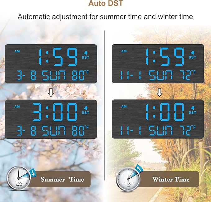 DreamSky Wooden Digital Alarm Clocks for Bedrooms with Date & Day of Week | Living Room Desk Clock, Temperature, USB Port, Dimmer Wheel, Adjustable Volume, Auto DST, Office Wood Decor (Plug-in)