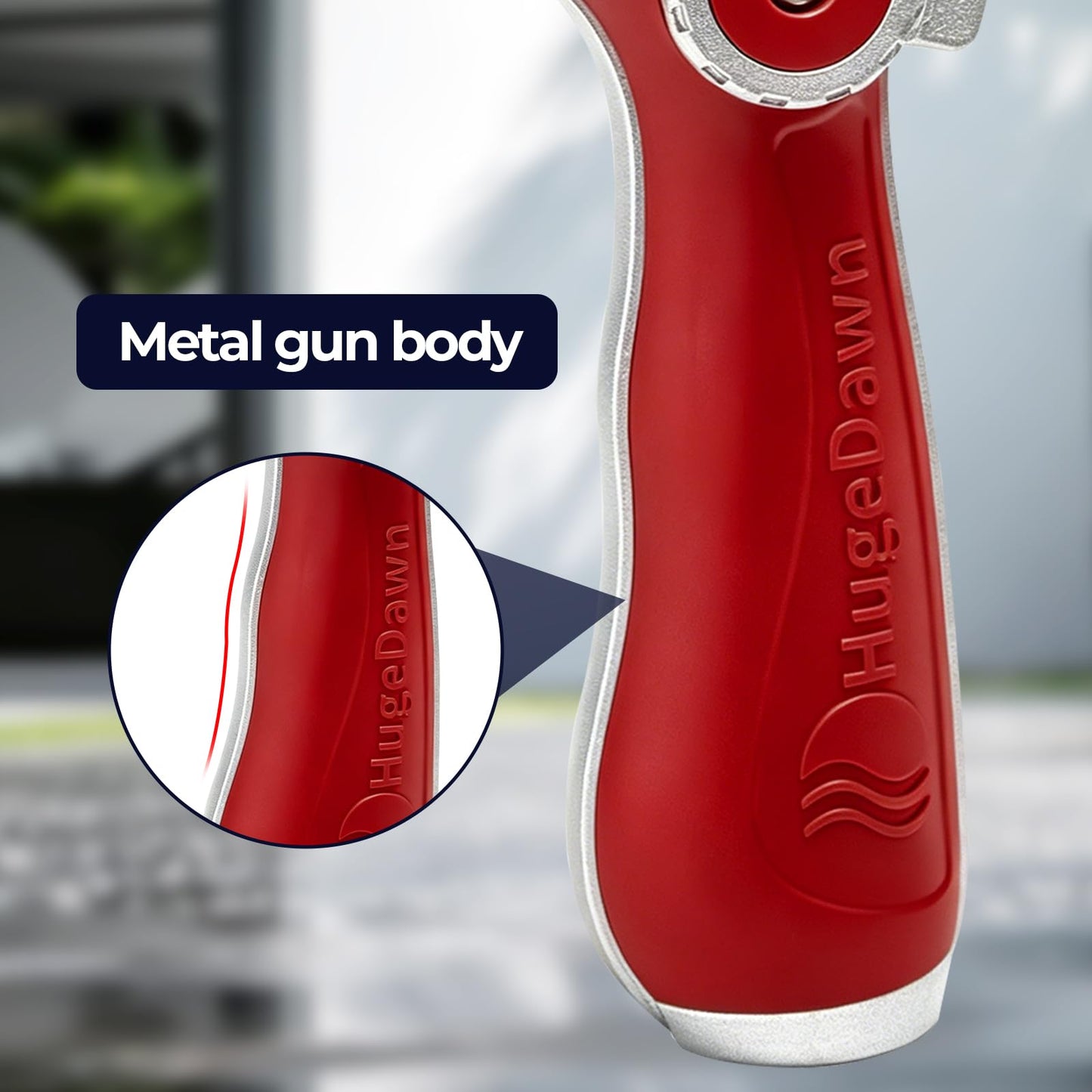 HugeDawn Garden Hose Nozzle, Heavy Duty High Pressure Metal Hose Spray Nozzle with 30% Greater Water High Flow, 3 Spray Patterns, Non-Slip Thumb Control for Quick Watering & Cleaning (Red)