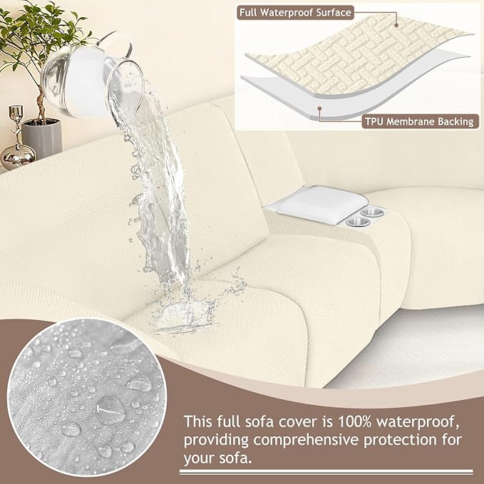 ALIECOM 100% Waterproof Recliner Sectional Couch Covers L Shape Stretch Corner