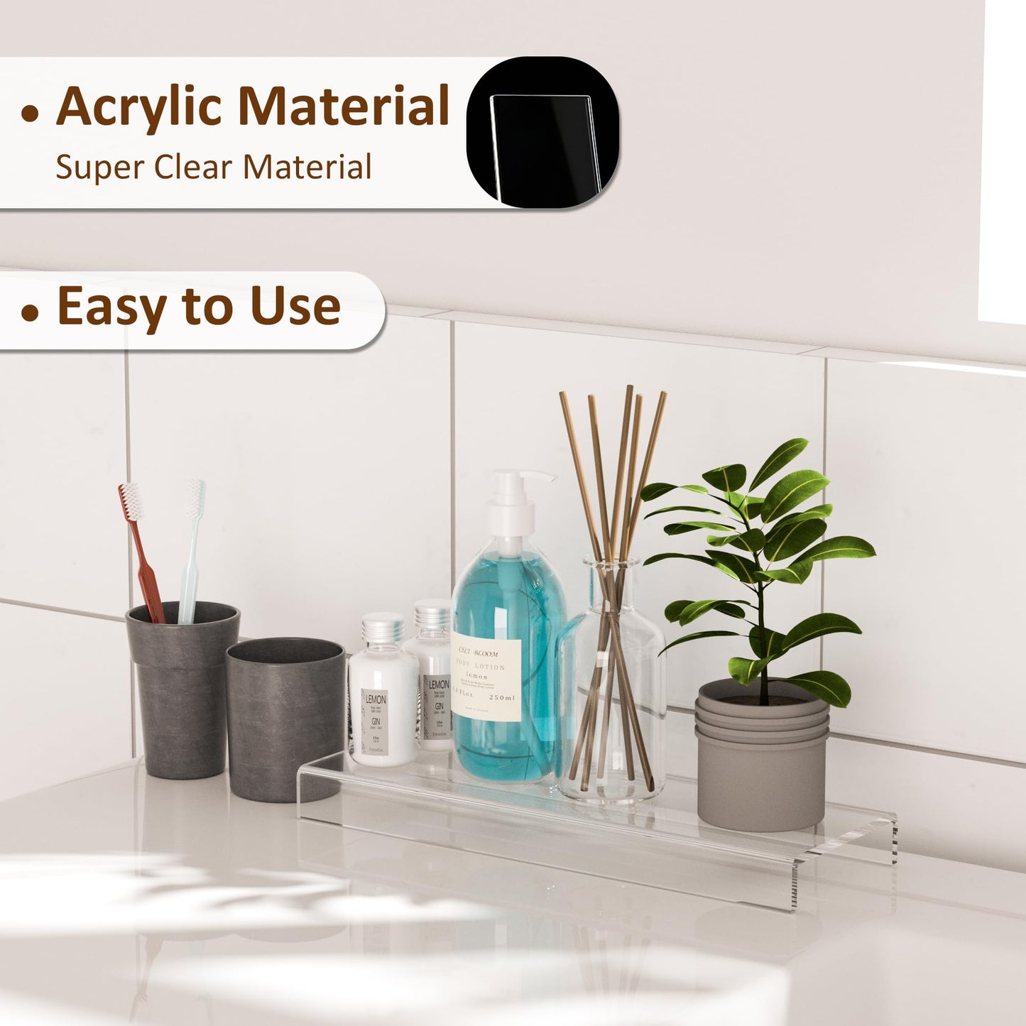 Sezanrpt Acrylic Shelf Riser 12x3.9x1 pack of 2, Clear Display Shelf 12” for Shoes, Glasses, Plants, Home Decors, Perfume, 12x3.9x1 Inch