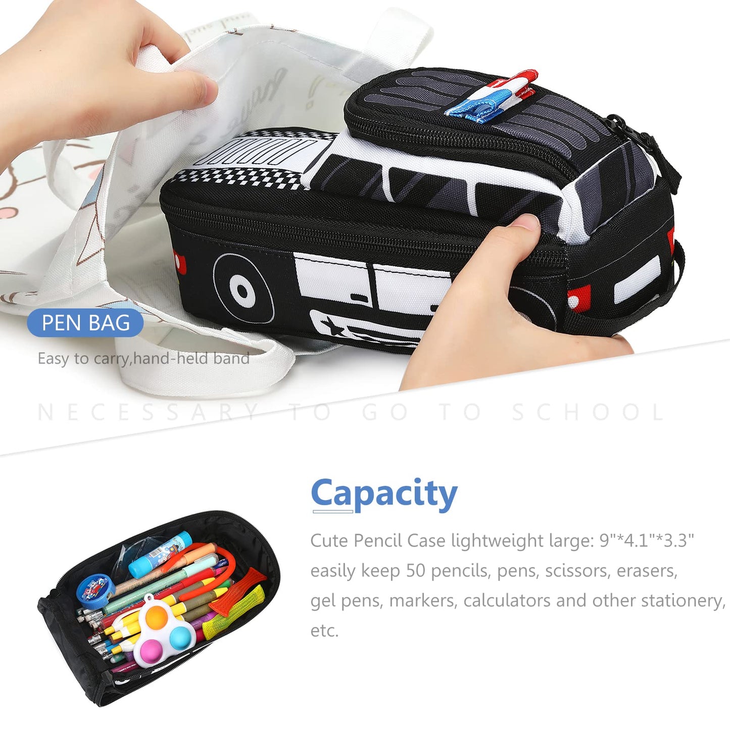 LEDAOU Cute Pencil Case for Kids Girls Boys Pencil Pouch kawaii Pen Pencil Box Bag Holder for School Students (Police Car)