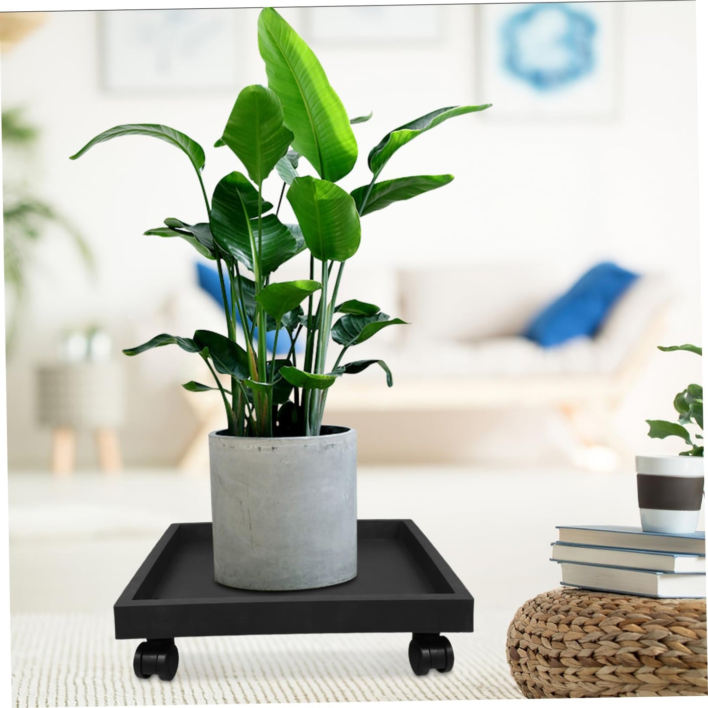 DOITOOL 14.2 Inch Square Plant Saucer with Wheels, Heavy Duty Plastic Rolling Plant Stand Flower Pot Tray for Indoor and Outdoor Use Mobile Planter Holder for Garden Patio Balcony Deck (Grey)