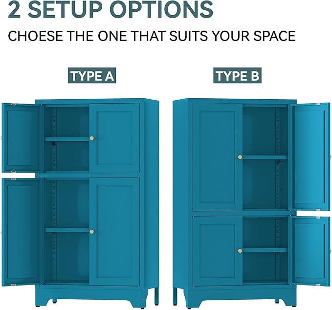 YAUWOH Blue Bathroom Floor Cabinet, Metal Storage Cabinet