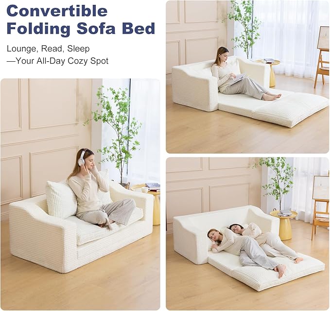 61" Convertible Sofa Bed Loveseat, Memory Foam Boneless Floor Couch