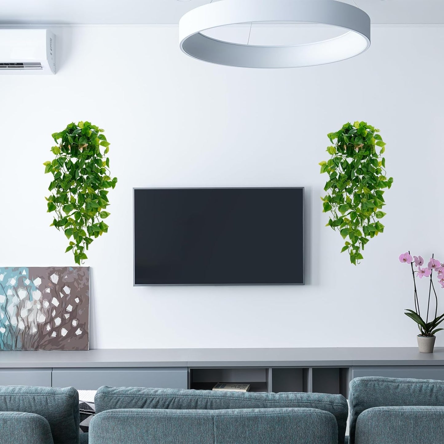 BLEUM CADE Fake Hanging Plants, 4pcs Artificial Pothos Vines Greenery for Wall Home Living Room Office Indoor Outdoor Decor (No Baskets)
