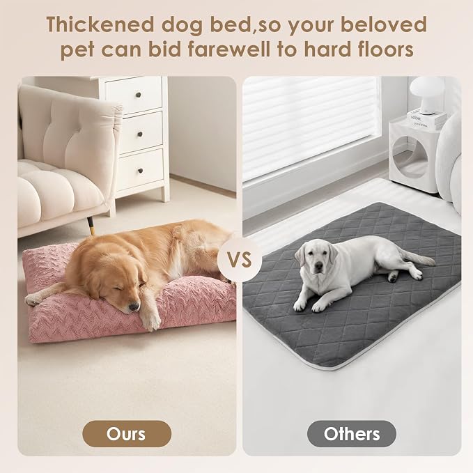 EHEYCIGA Washable XL Dog Bed for Crate 41x27 Inch, Kennel Pad for Extra Large Dogs Up to 65 lbs, Plush and Comfy Pet Sleeping Mat, Pink