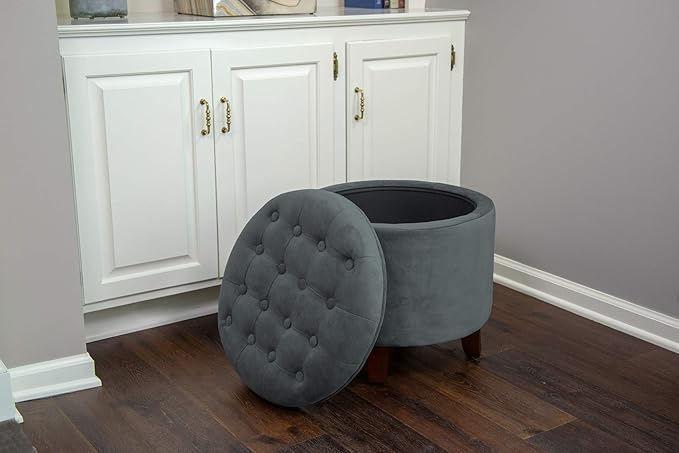Homepop Home Decor | Upholstered Round Velvet Tufted Foot Rest Ottoman | Ottoman