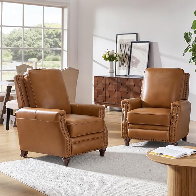 HULALA HOME Genuine Leather Manual Recliner Chairs Set of 2