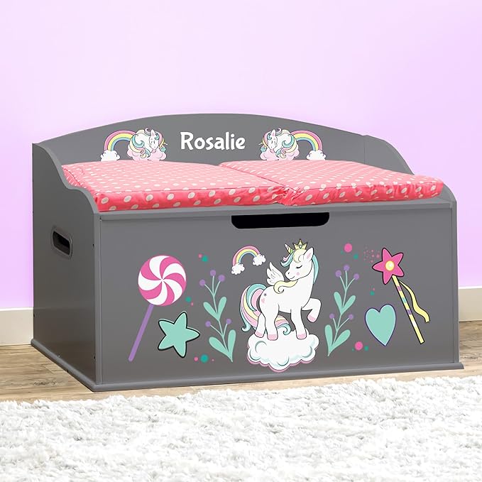 DIBSIES Personalized Creative Wonders Toy Box, Unicorns & Rainbows, 30 x 19.25