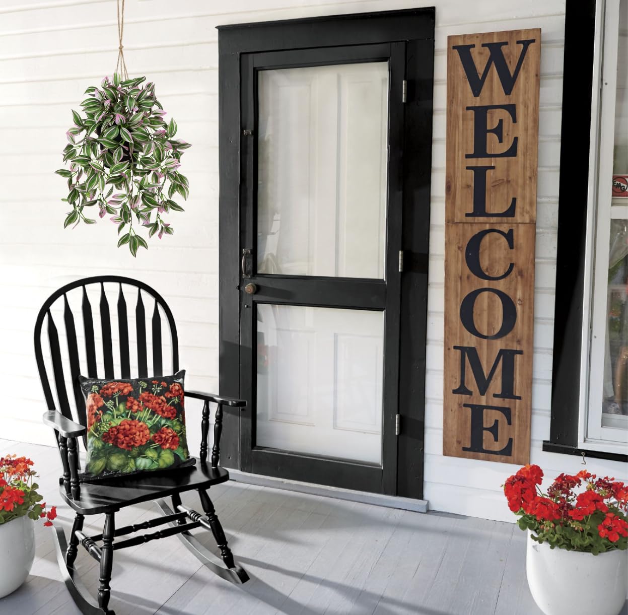 Briful Fake Hanging Plants 17.7" Faux Watermelon Peperomia Silk Plants with Black Pot Artificial Hanging Greenery for Home Garden Balcony Outdoor Patio Decor