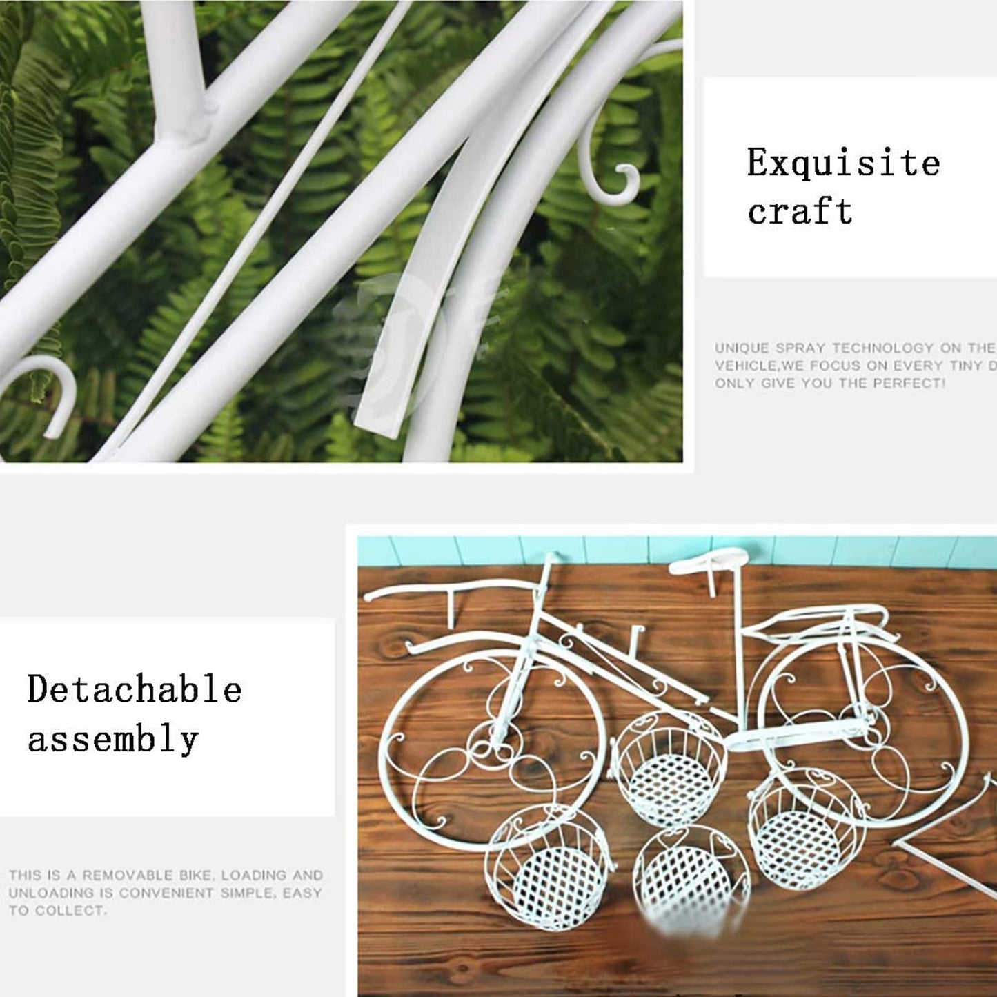 Bicycle Plant Stand Flower Pot Holder with 4 Baskets for Outdoor Garden Patio Wrought Iron Planter Display Rack for Home Deck Green