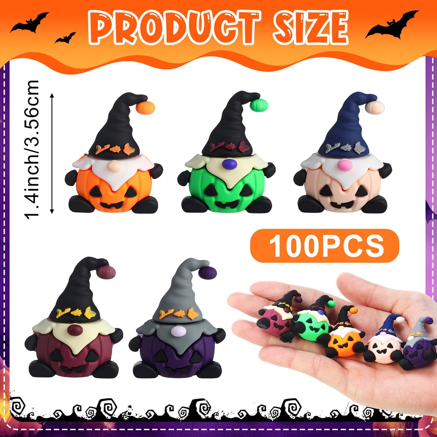 Jetec 100 Pcs Mini Halloween Gnomes Figurines to Hide Pumpkin Miniature Gnomes Tiny Figurines Ornaments for Halloween Home Table Decorations