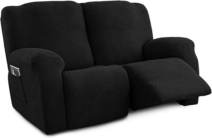 Recliner Loveseat Covers, 4-Piece Stretch Geometric Strokes Jacquard Reclining