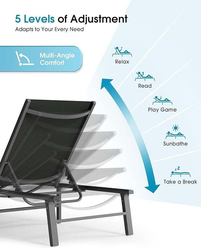 Ciokea Foldable Outdoor Lounge Chair, No Assembly Patio Chaise Lounge Outdoor