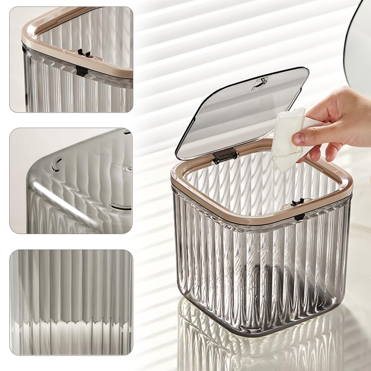 Tomonobu Mini Trash Can with Lid,Removable Small Garbage Can， Ultimate Mini Desktop Storage Box, Tiny Trash Can for Car, Bathroom, Kitchen or Bedroom
