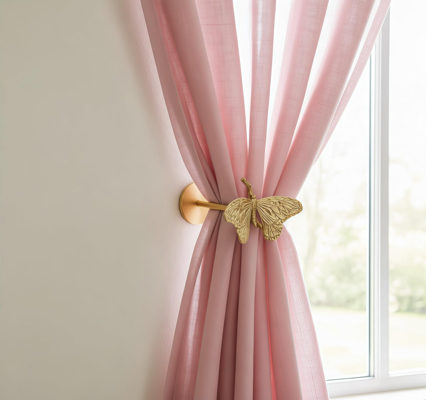 Brass Curtain Holdbacks 2 Pack, Polished Gold Butterfly Curtain Tiebacks Wall Mounted, Heavy Duty Curtain Hooks for Home Window Decoration Living Room Bedroom