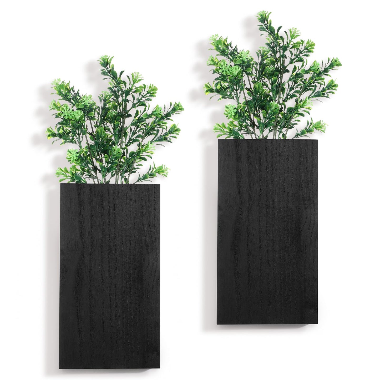 Vesici Wood Wall Planter Vase with Artificial Plants Indoor Plants Holder Pocket Farmhouse Wooden Wall Flower Vase Hanging Plant Decor for Bedroom Kitchen Office Home (2 Pcs,Milan Leaves)