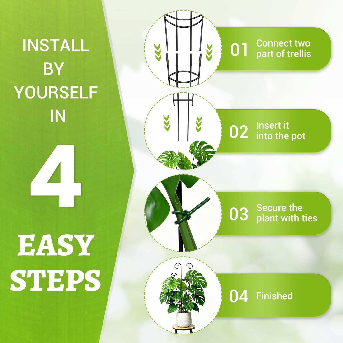 CZMIYRPY Plant Trellis 2 Pack Trellis for Potted Plants 29.96 in Trellis for Climbing Plants Indoor Plant Support Expandable Metal Monstera Plant Support for Pothos Ivy with Plant Ties