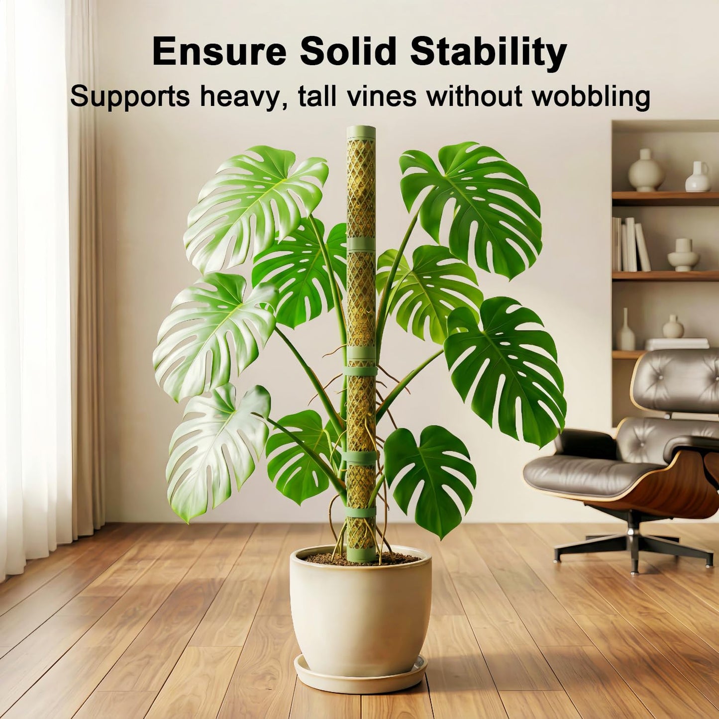 Moss Pole Monstera Plant Support - 42.5" Stackable D-Shape Stakes for Indoor Plants - No-Rot Plastic Sticks & Tall Trellis for Pothos Climbing Vines Houseplant