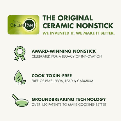 GreenPan Nova 2-Piece Nonstick Frying Pan Set, 8” & 10” Skillets, PFAS-Free Ceramic Cookware, Durable Fast Heating, Induction Ready, Omelet & Eggs, Oven Safe to 600F, Dishwasher Safe, Coastline Blue