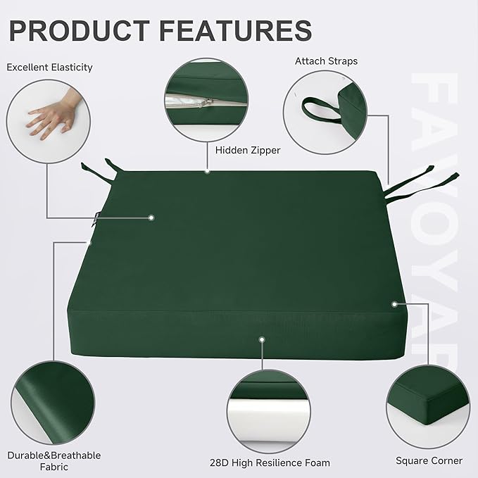 Favoyard Patio Chair Cushions 18.5 x 16 x 3 Inch Waterproof Outdoor Seat