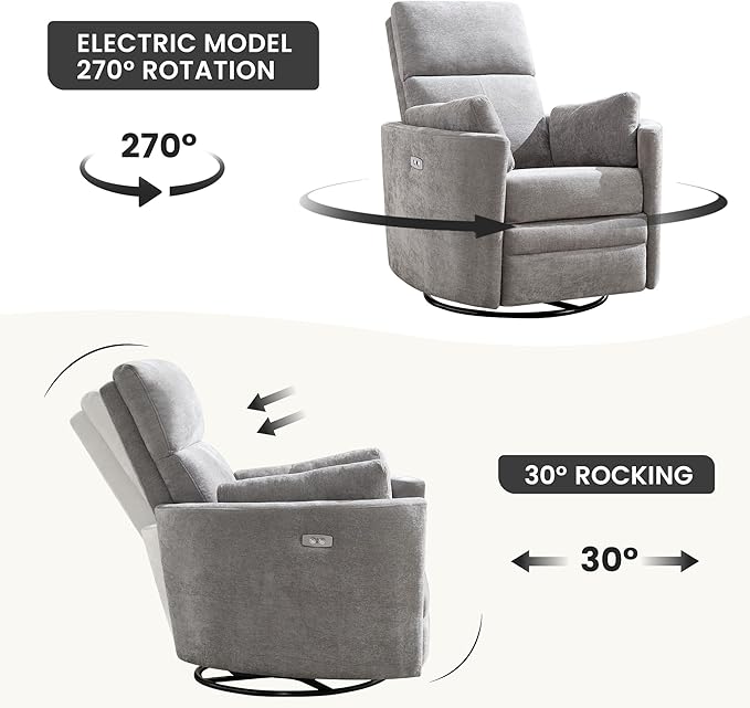 Power Recliner, Nursery Swivel Glider Rocking Chair