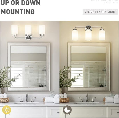 zeyu 21.6 Inch Bathroom Lights Fixtures Over Mirror, Modern Bathroom Wall Light with Milky White Glass Shade, Brushed Nickel Finish, ZS62B-3W BN