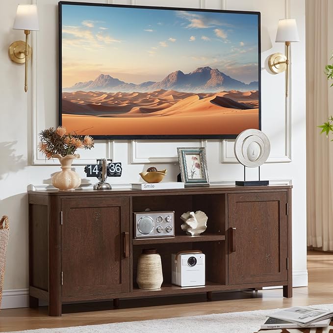 Joaxswe Farmhouse 55" Entertainment Center, Walnut Tv Stand