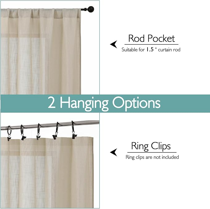 Chyhomenyc Extra Long Semi Sheer Curtains 108 Inches Long 2 Panels Set