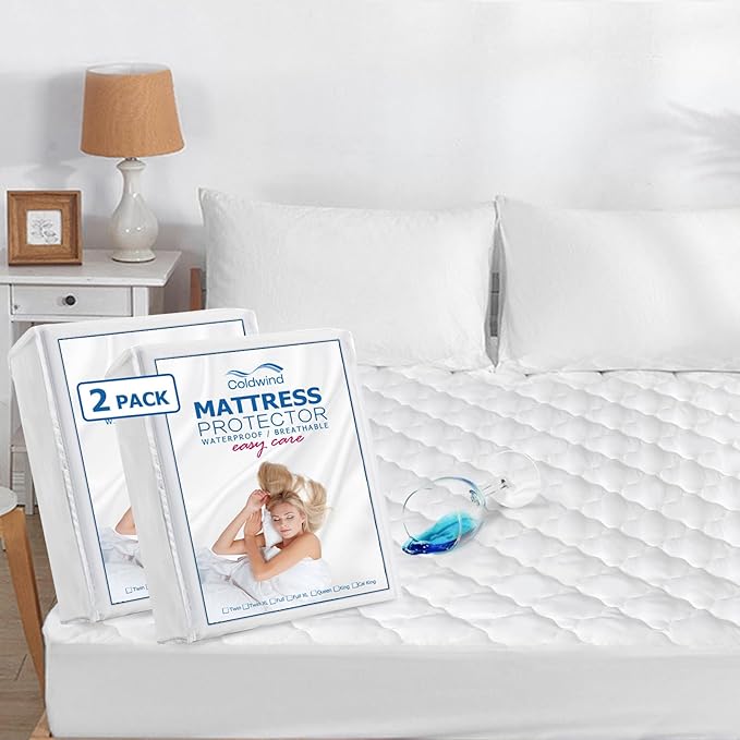 2 Pack Twin Mattress Pad Waterproof Mattress Protector, Quilted Twin Size