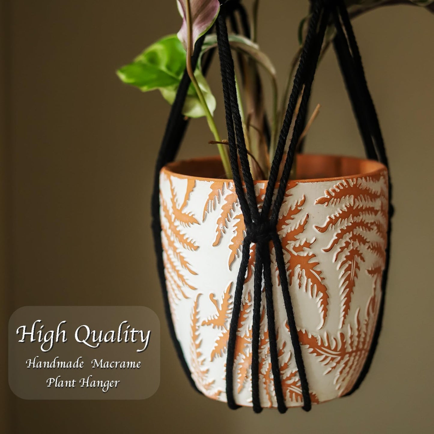 XINBOR Hourglass Floating Macrame Plant Hangers 2 Pack Handmade Cotton Rope Hanging Planters Basket with S Hooks, Diamond Openwork Boho Home Decor for Indoor Outdoor, Plants Holder 35" & 39” (Black)