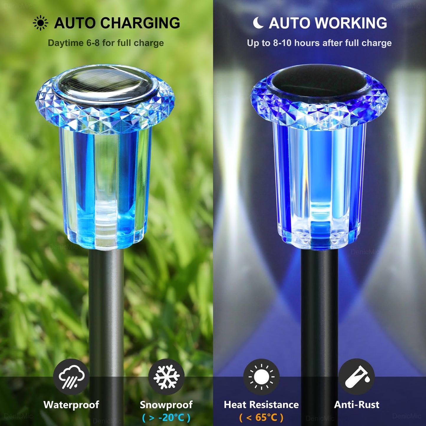 DenicMic Solar Lights Outdoor 10 Pack Waterproof Color LED Outside Lights for Yard Pathway Garden