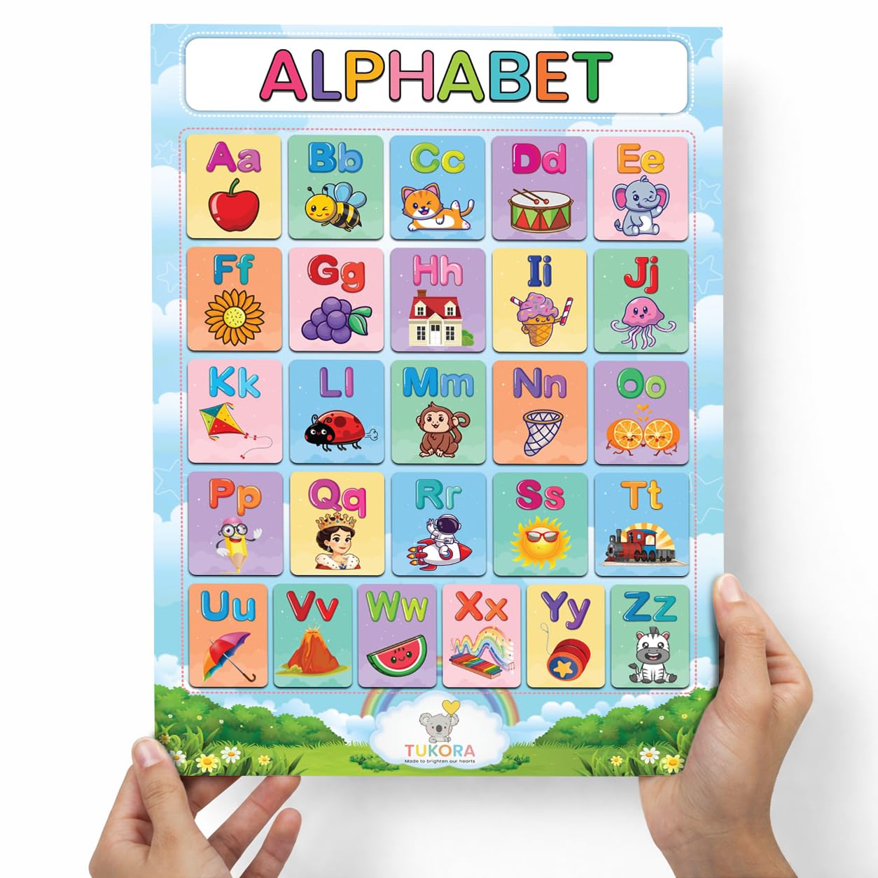 Tukora Alphabet Poster for Kids ABC Wall Chart with Uppercase and Lowercase Letters Colourful Educational Nursery Poster with Animals and Objects Preschool Classroom Learning Decor Premium UK Made