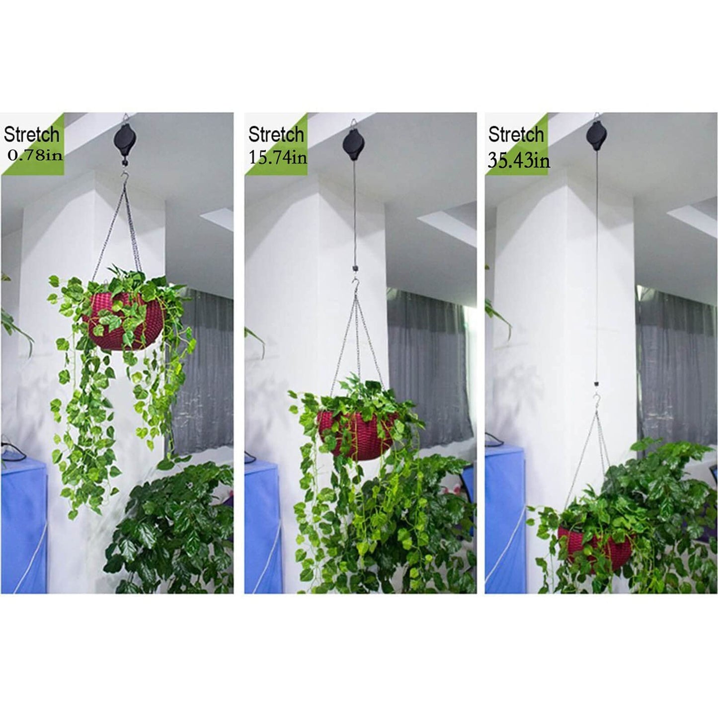 Orgrimmar Plant Pulley Retractable Pulley Plant Hanger Hanging Flower Basket Hook Hanger for Garden Baskets Pots and Birds Feeder in Different Height (Pack of 4)