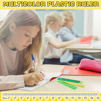 Harloon 288 Pack Clear Color Plastic Rulers 6 Inch Transparent Colorful Ruler with Inches and Centimeters 8 Colors Metric Bulk for Kids School Home Office