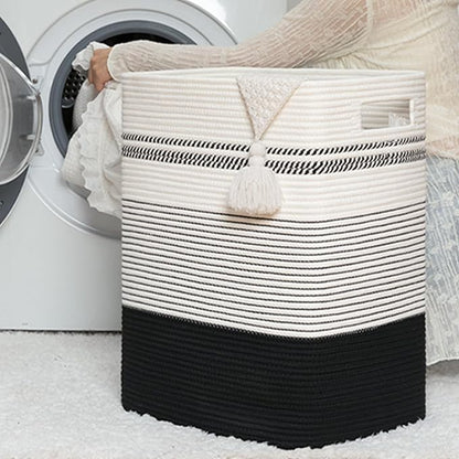 80L Large Cotton Rope Laundry Basket for Bedroom & Laundry Room, Tall Clothes Hamper with Sturdy Handles, Neutral Storage Bin Capable of Holding Blankets and Toys