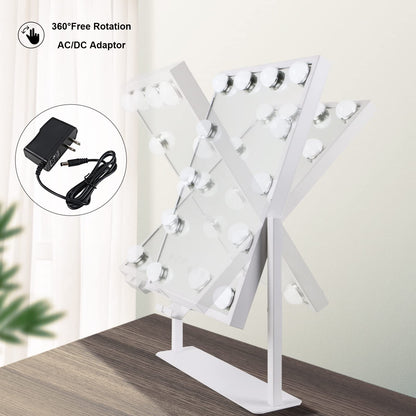 Lighted Makeup Mirror Hollywood Mirror Vanity Mirror with Lights, Touch Control Design 3 Colors Dimable LED Bulbs, Detachable 10X Magnification, 360°Rotation, (White) 12" L x 14" W