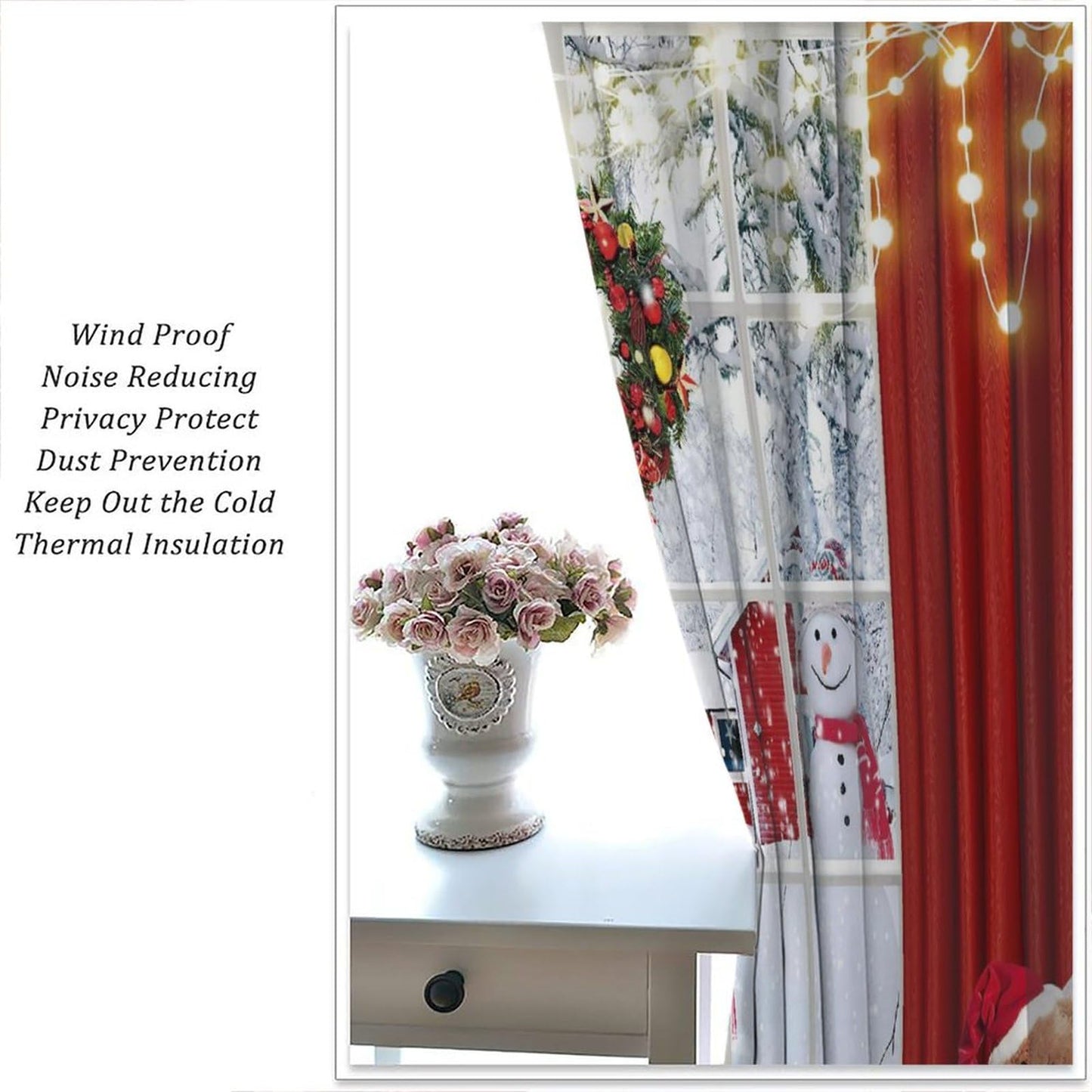 FengMingRui Merry Christmas Curtains Winter Festival Snowman Christmas Tree New Year Christmas Window Treatment Bedroom Living Room Decoration Blackout Decor Window Drapes 42" W X 63" L