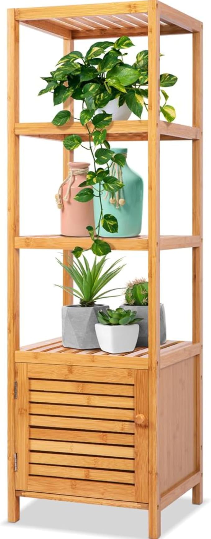 SereneLife 5-Tier Bamboo Bathroom Storage, Corner Slim Rack Cabinet Organizer