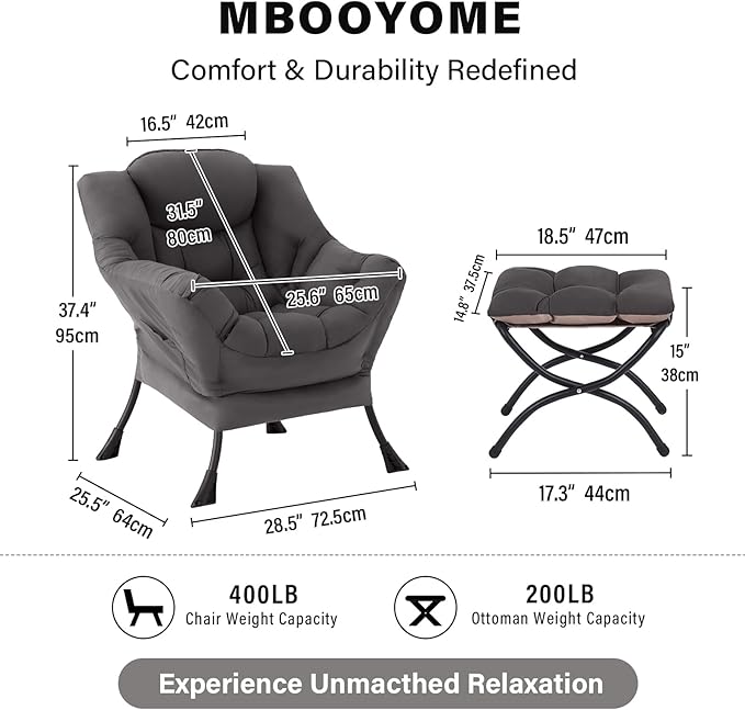 MBOOYOME Lazy Chair with Ottoman, Modern Accent Lounge Armchair with Armrests