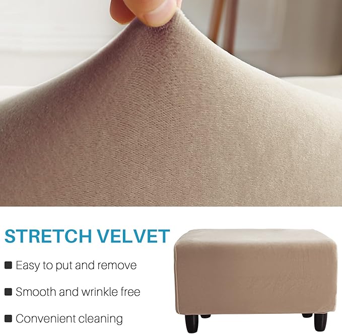 Ottoman Cover, Stretch Rectangle Velvet Ottoman Slipcovers of Foot Stool