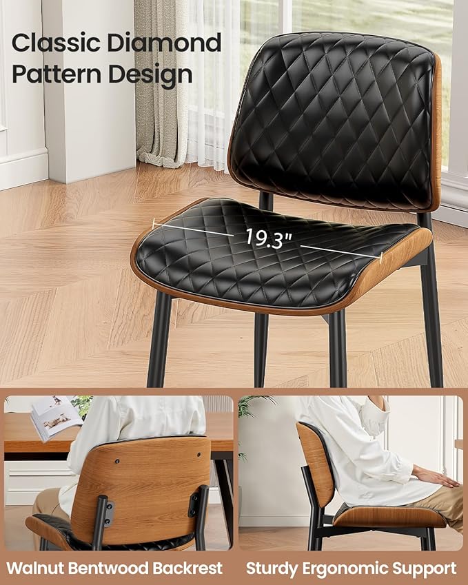 REONEY Dining Chairs Set of 8, Mid-Century Modern Upholstered PU Leather Chairs