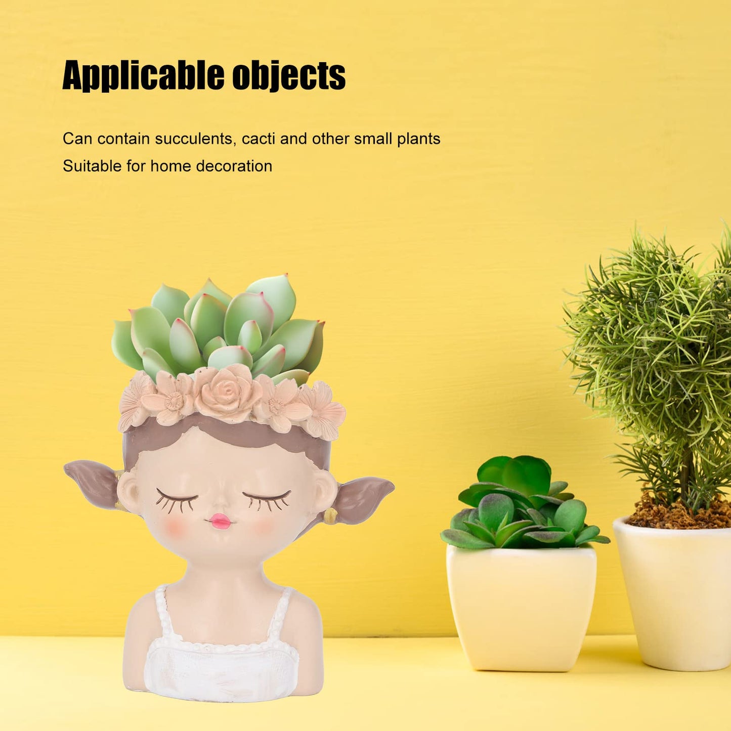 Girl Flower Pot Cute Shape Resin Face Planter Pot Face Planters Pots Head with Drainage Hole for Succulents Cactus Indoor Outdoor Decoration