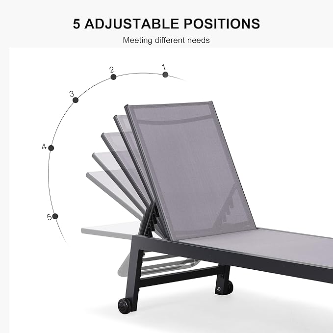 PURPLE LEAF Patio Chaise Lounge Set 2 Pieces Textilene Pool Lounge Chairs